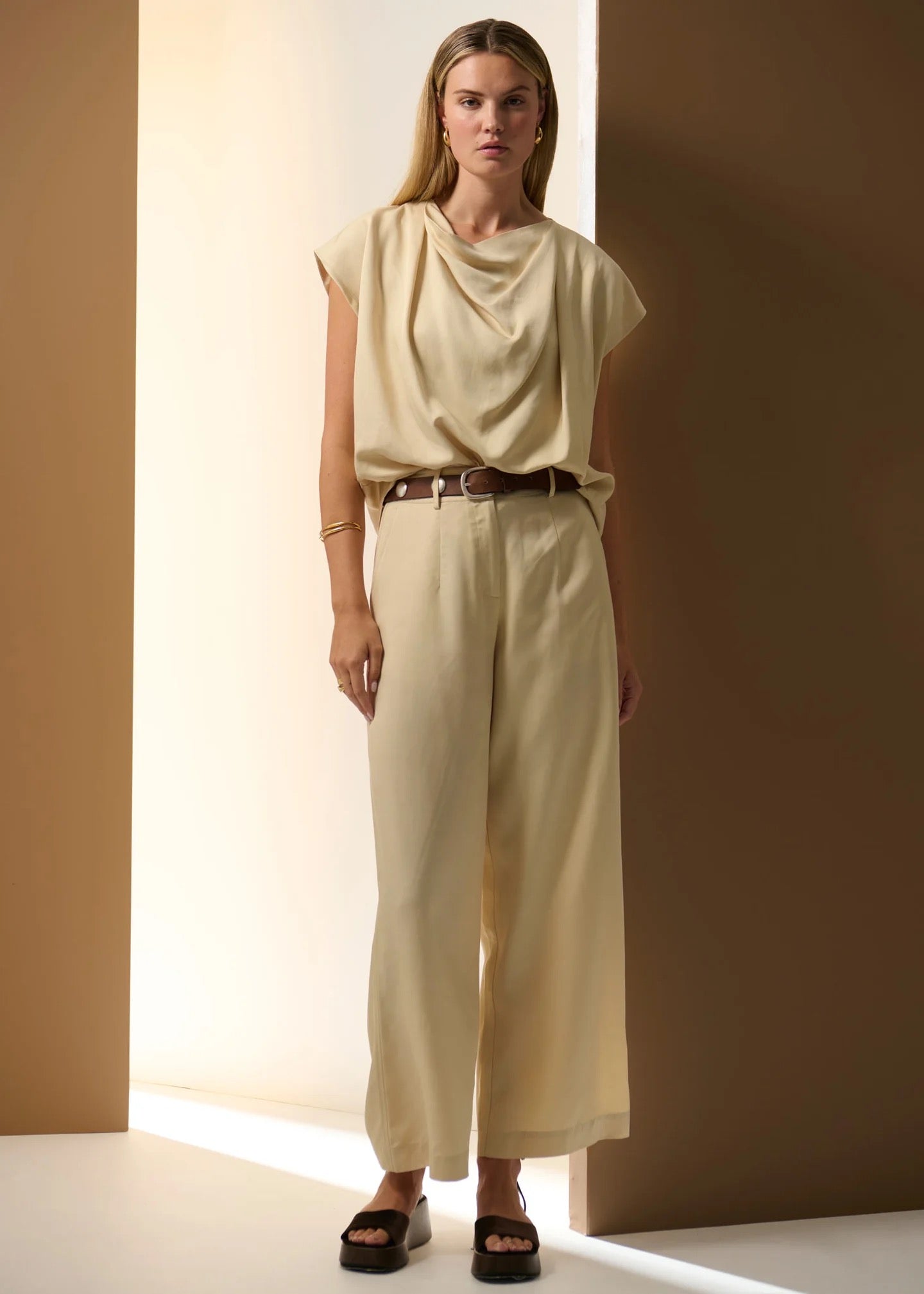 Nubo Draped Top in Pebble by POL