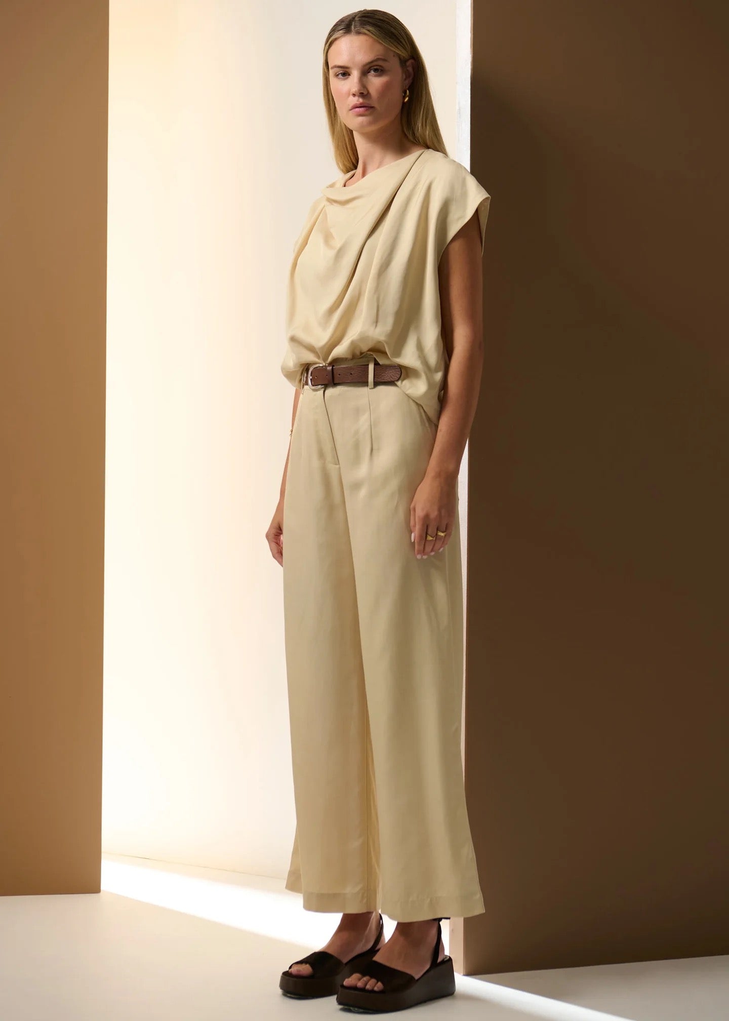 Nubo Draped Top in Pebble by POL