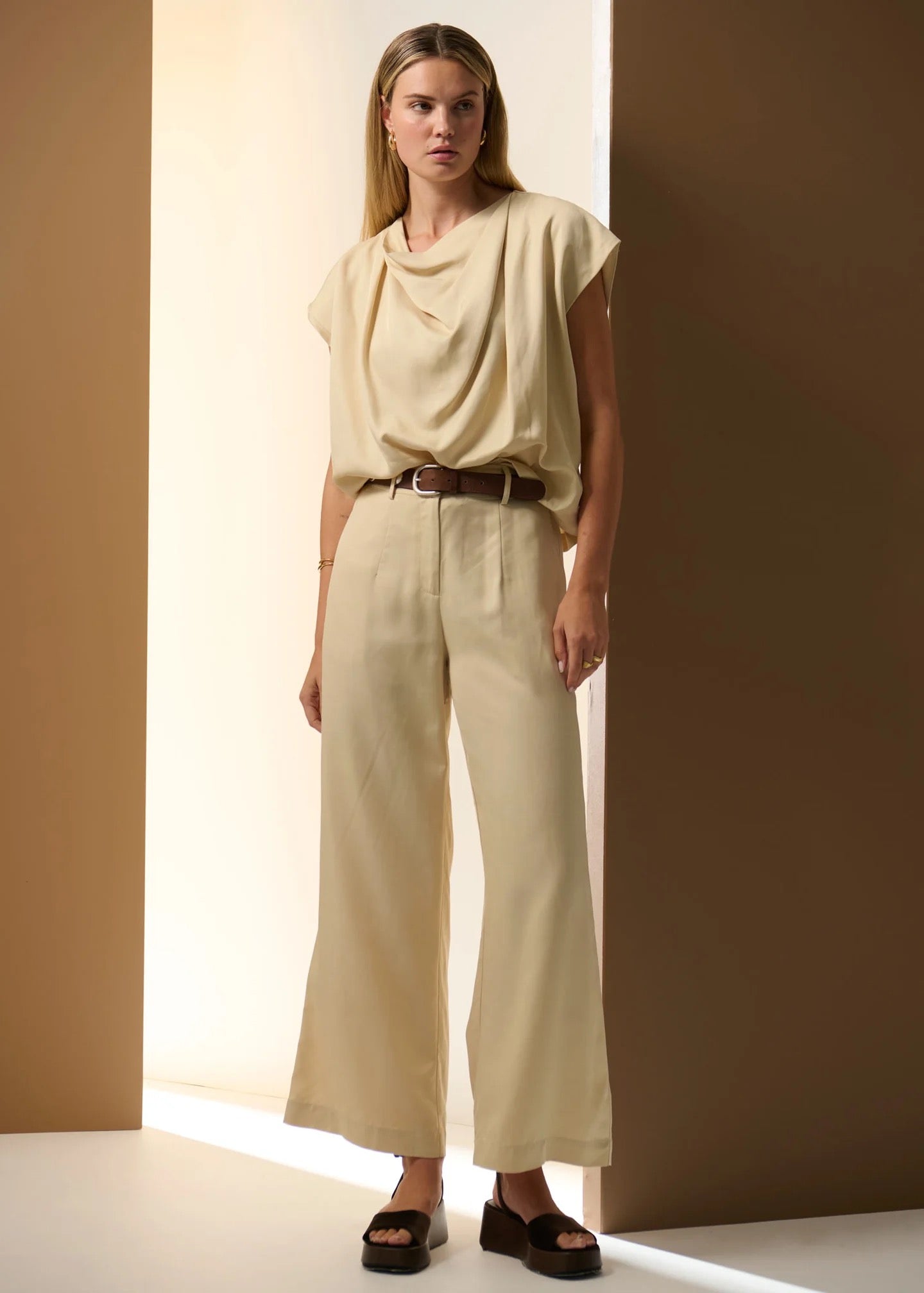 Nubo Draped Top in Pebble by POL