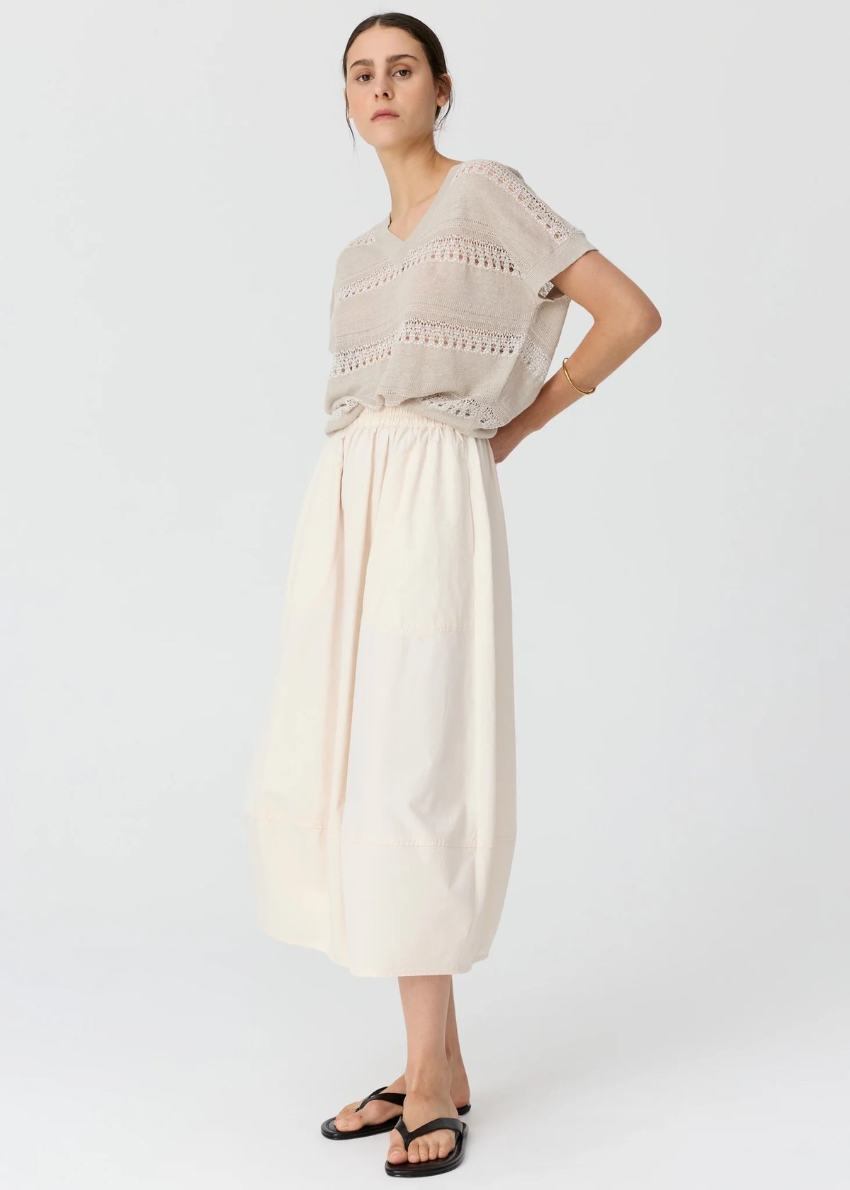 Liana V-Nrck Pointelle Knit in Pebble/Chalk by POL