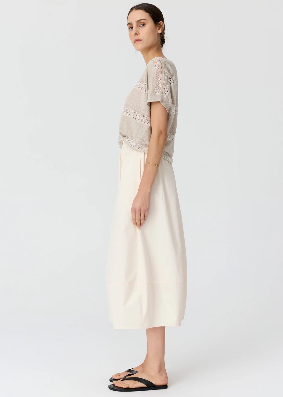 Liana V-Nrck Pointelle Knit in Pebble/Chalk by POL