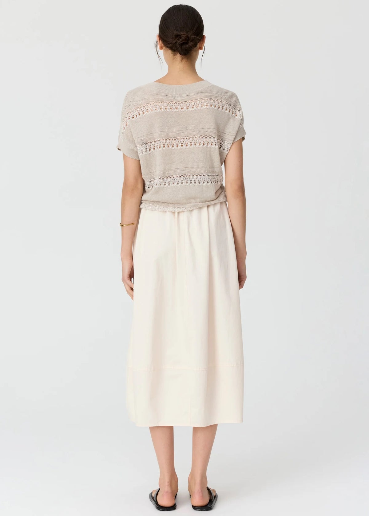 Liana V-Nrck Pointelle Knit in Pebble/Chalk by POL