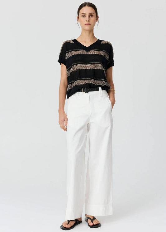 Liana V-Nrck Pointelle Knit in Black/Pink by POL