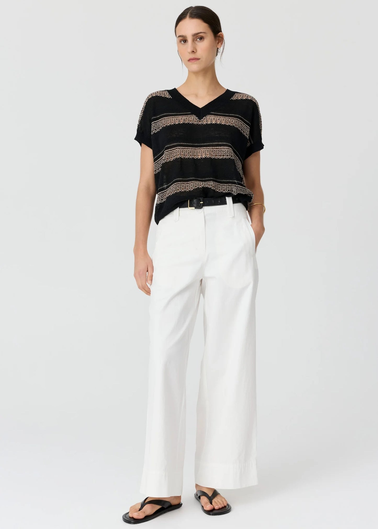 Liana V-Nrck Pointelle Knit in Black/Pink by POL