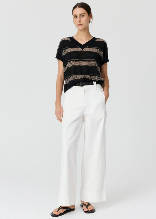Liana V-Nrck Pointelle Knit in Black/Pink by POL
