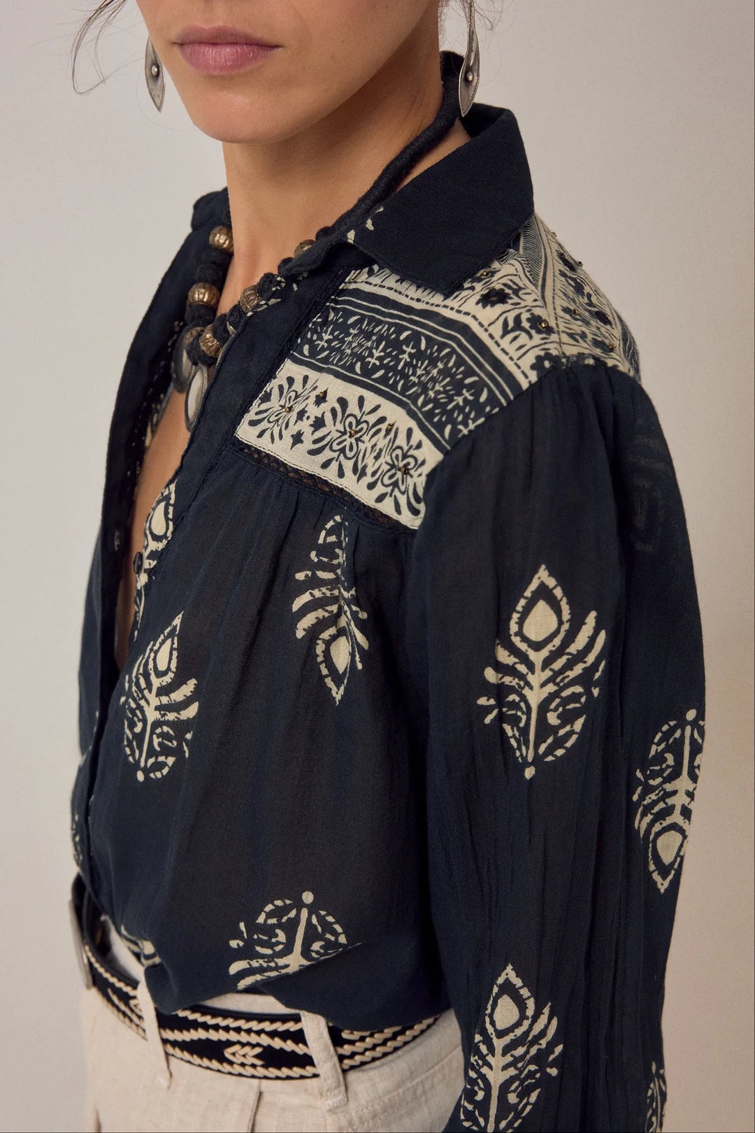 Rani Shirt in Black Leaves by Maison Hotel