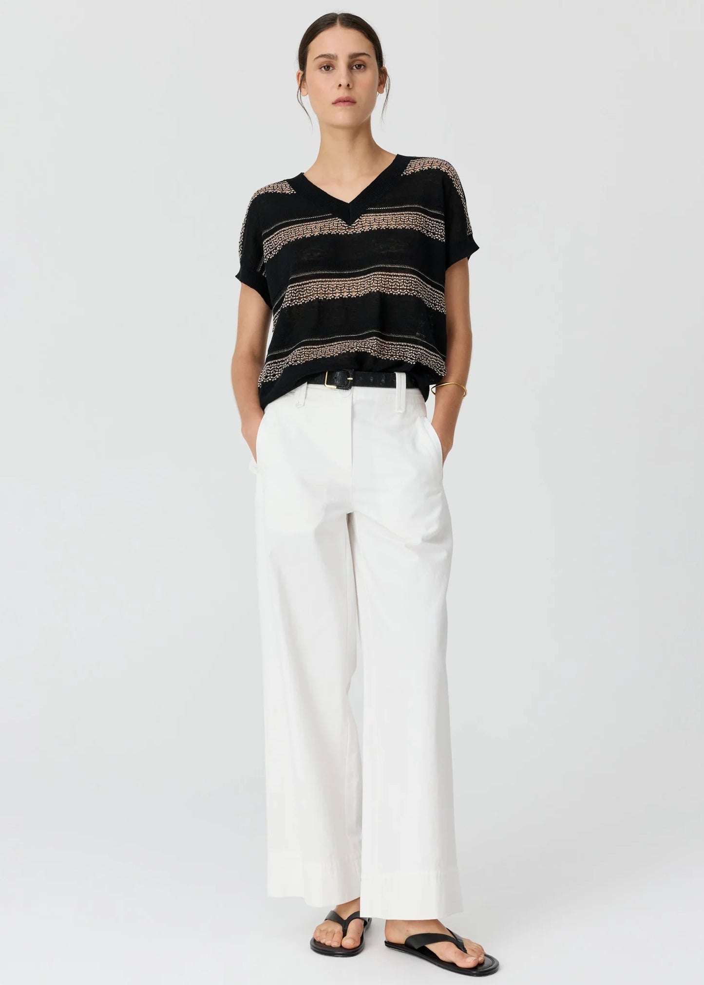 Liana V-Nrck Pointelle Knit in Black/Pink by POL