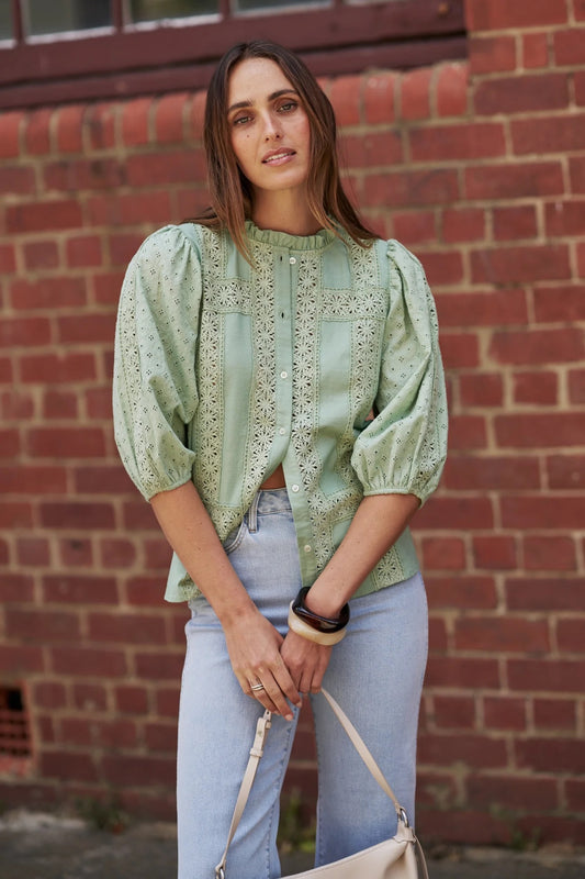 Isabella Shirt in Grape Green by Kireina