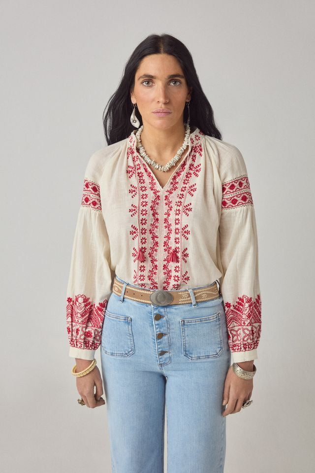 Antonella Blouse in Cranberry by Maison Hotel