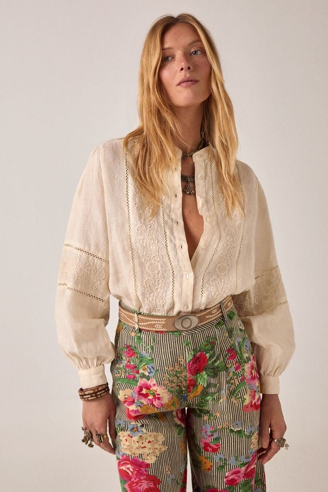 Virginia Blouse in Ivory Linen Solstice by Maison Hotel