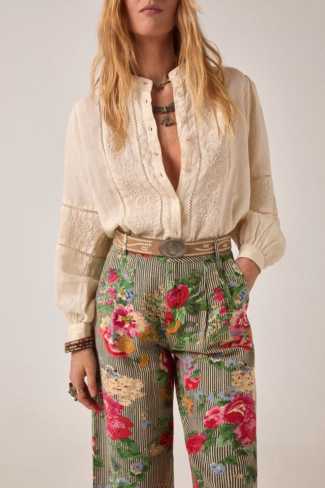 Virginia Blouse in Ivory Linen Solstice by Maison Hotel