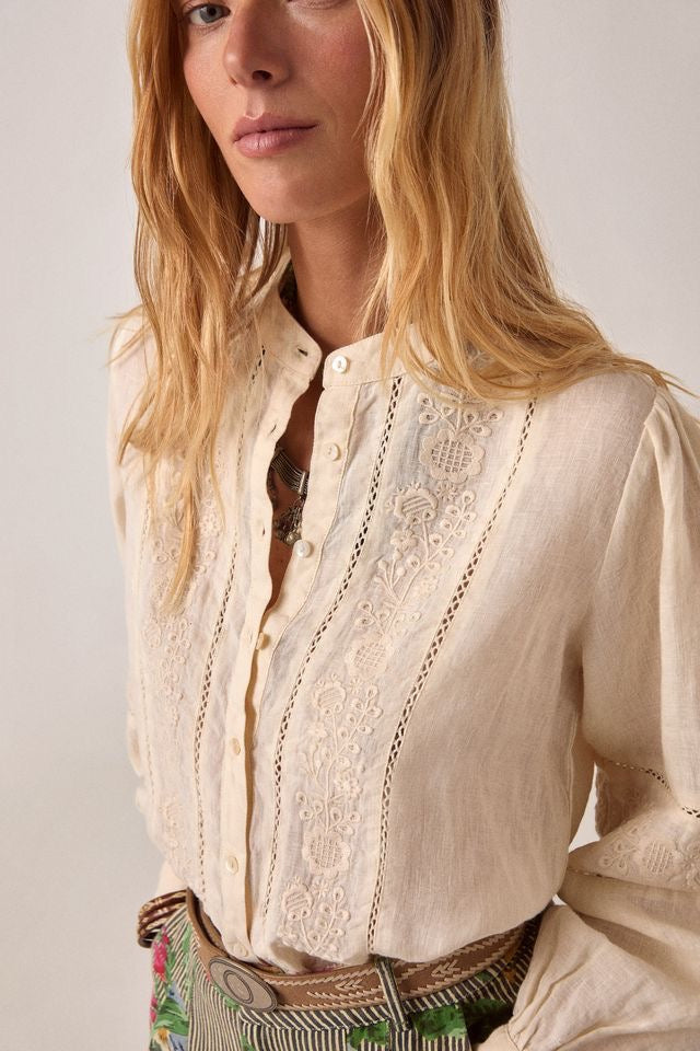 Virginia Blouse in Ivory Linen Solstice by Maison Hotel