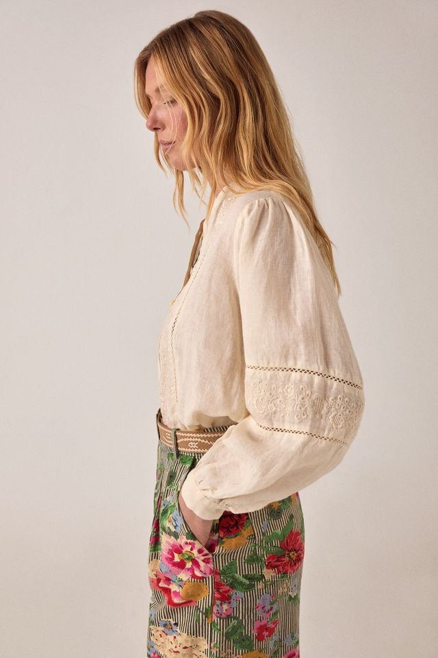 Virginia Blouse in Ivory Linen Solstice by Maison Hotel