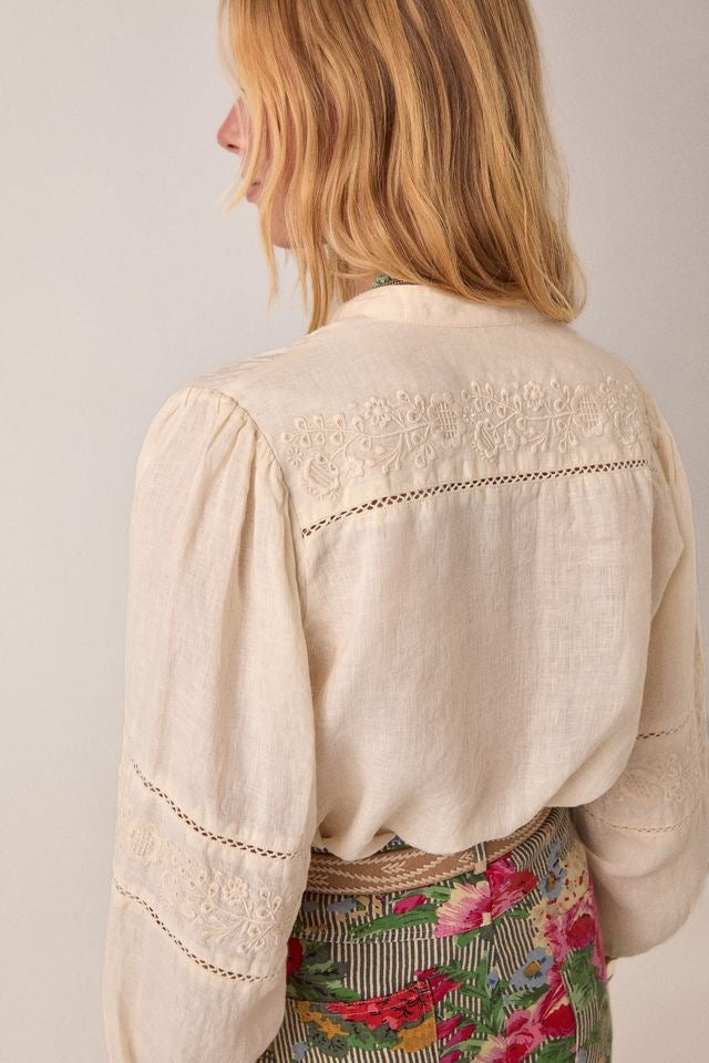 Virginia Blouse in Ivory Linen Solstice by Maison Hotel