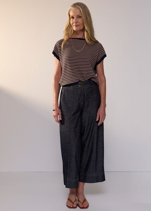 Naia Wobble Stripe Tee in Ink/Clay by POL