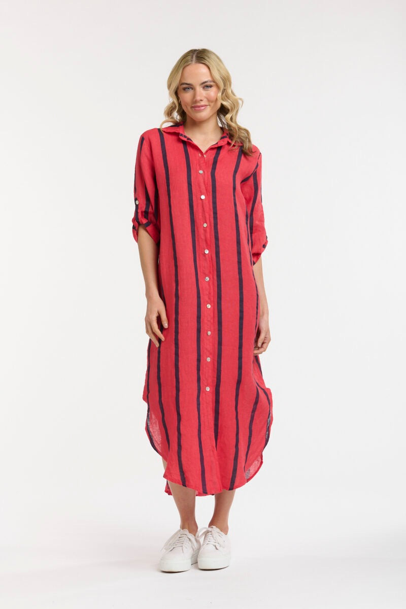 Stripe Linen Dress in Strawberry/Blue by Urban Luxury