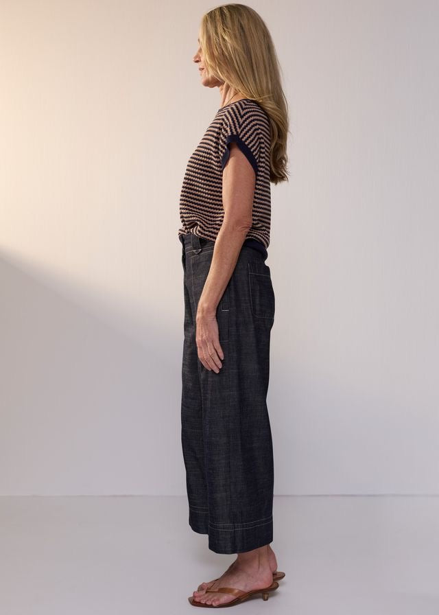 Naia Wobble Stripe Tee in Ink/Clay by POL