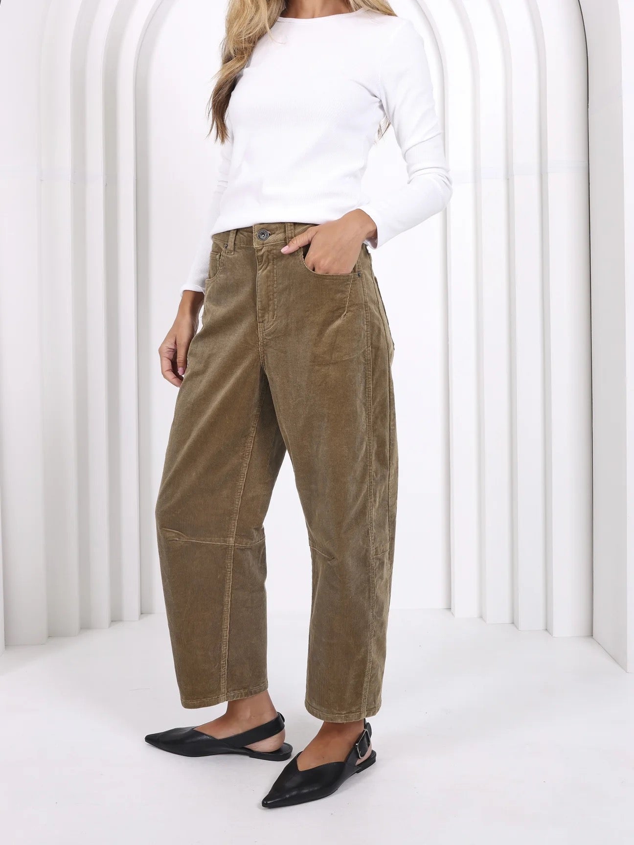 Toni Barrel Jean in Sage Corduroy by Monaco