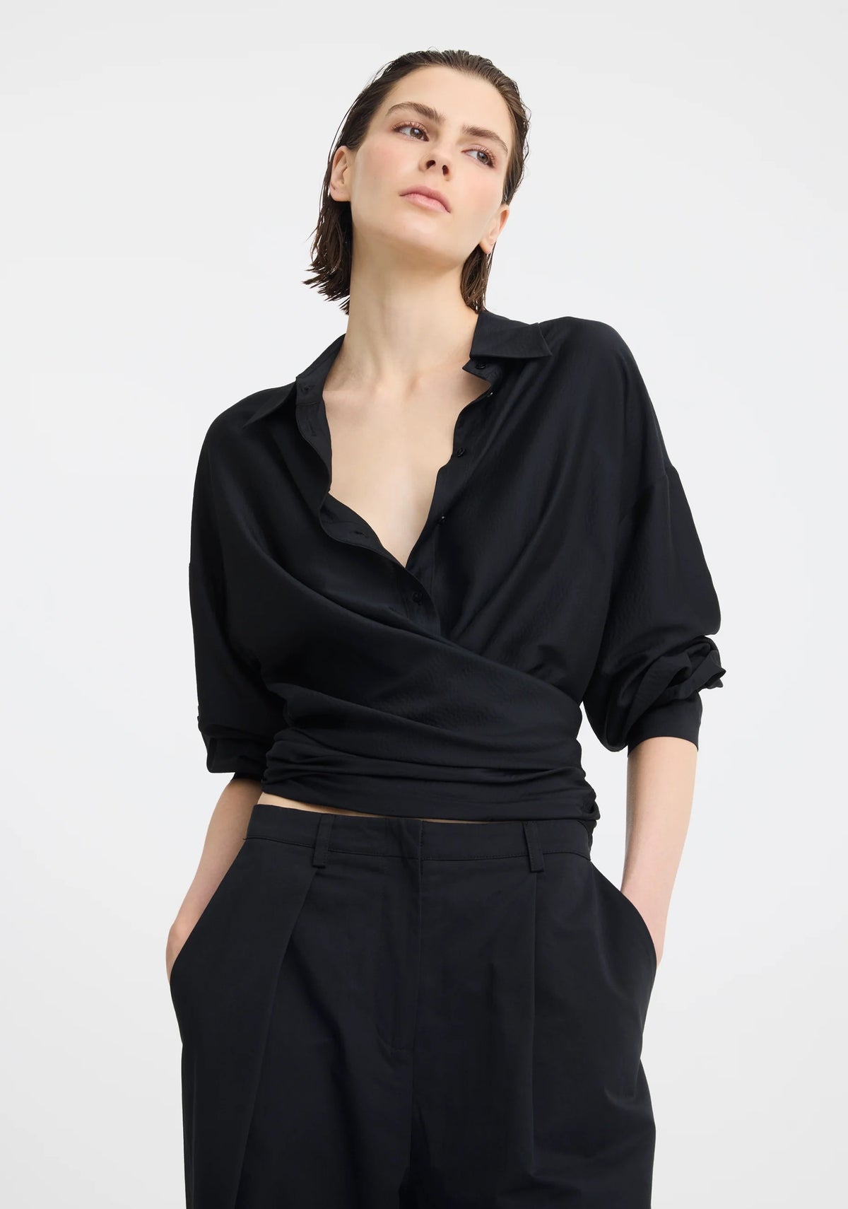 Celine Wrap Shirt in Black by Morrison