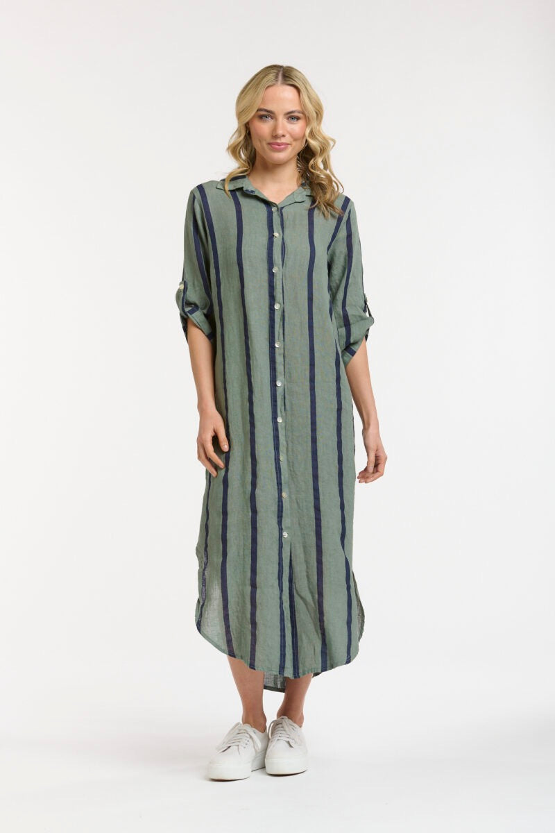 Stripe Linen Dress in Sage/Blue by Urban Luxury