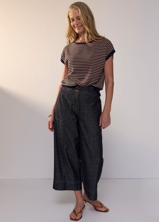Naia Wobble Stripe Tee in Ink/Clay by POL