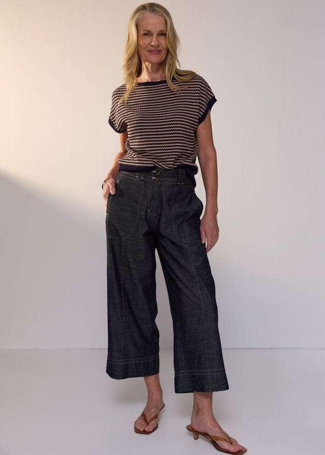 Naia Wobble Stripe Tee in Ink/Clay by POL