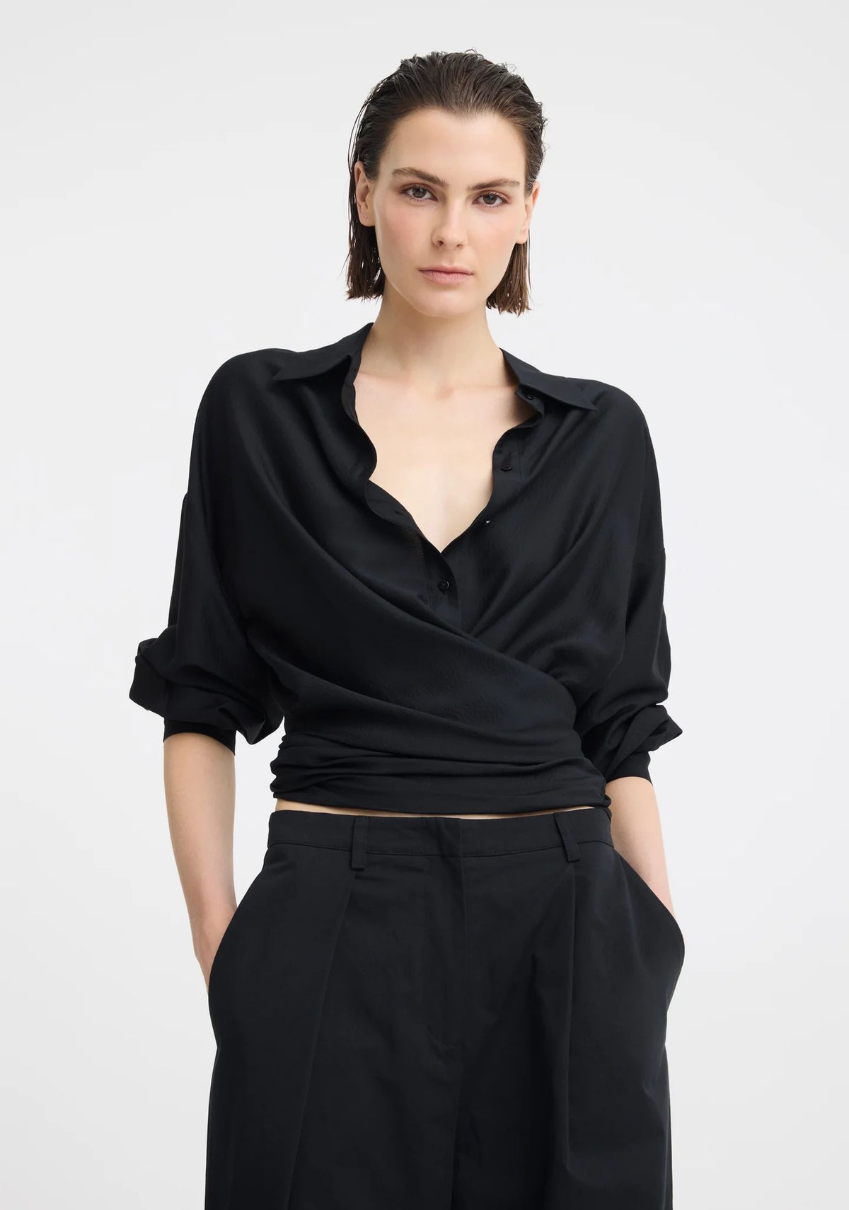 Celine Wrap Shirt in Black by Morrison