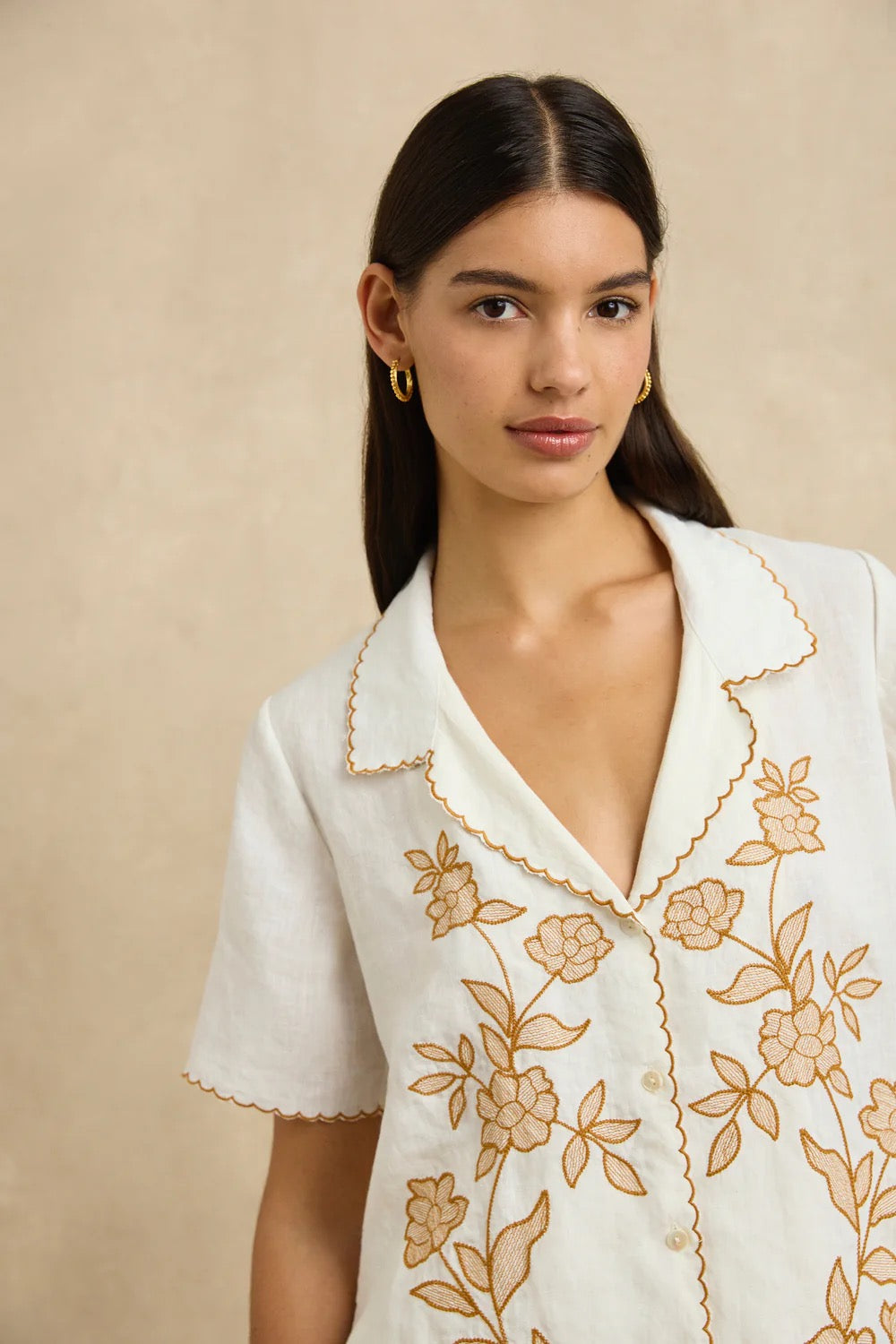 Gabriella Shirt in Bloom Ivory Embroidery by Hannah Artwear