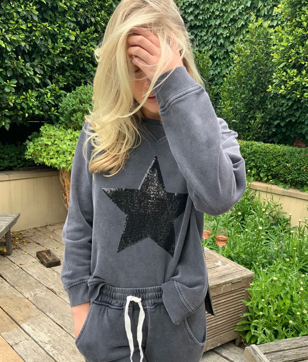 Sequin Star Sweatshirt in Charcoal by Sophie Moran