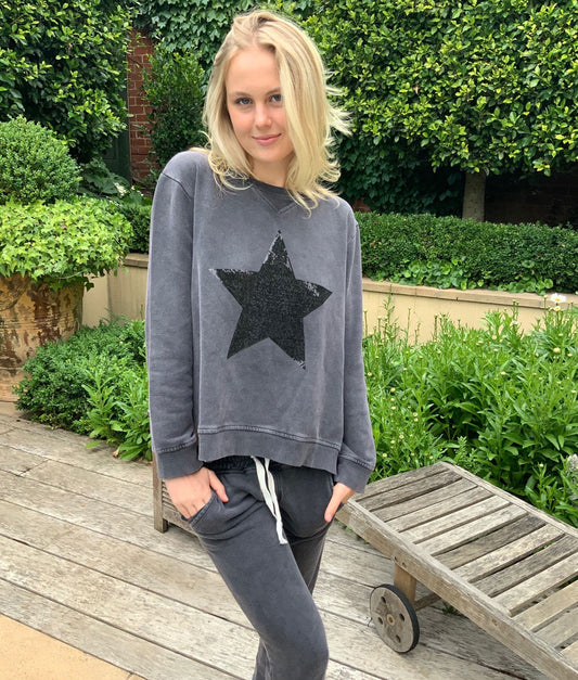 Sequin Star Sweatshirt in Charcoal by Sophie Moran