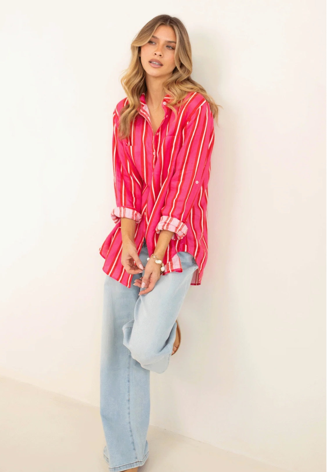 The Boyfriend Linen Shirt in Making Me Blush by HUT