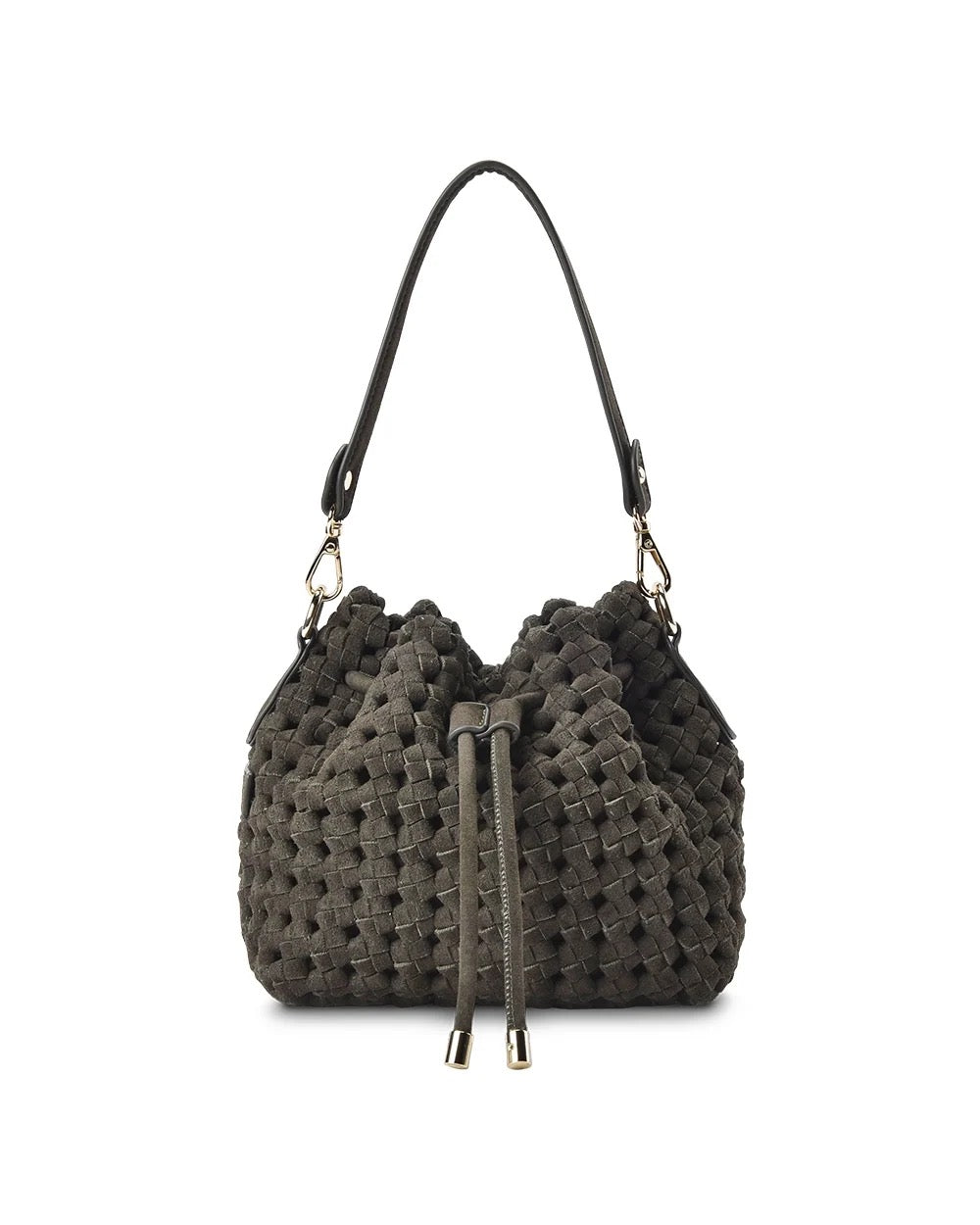 Box Weave Bucket Bag in Khaki by Arlington Milne