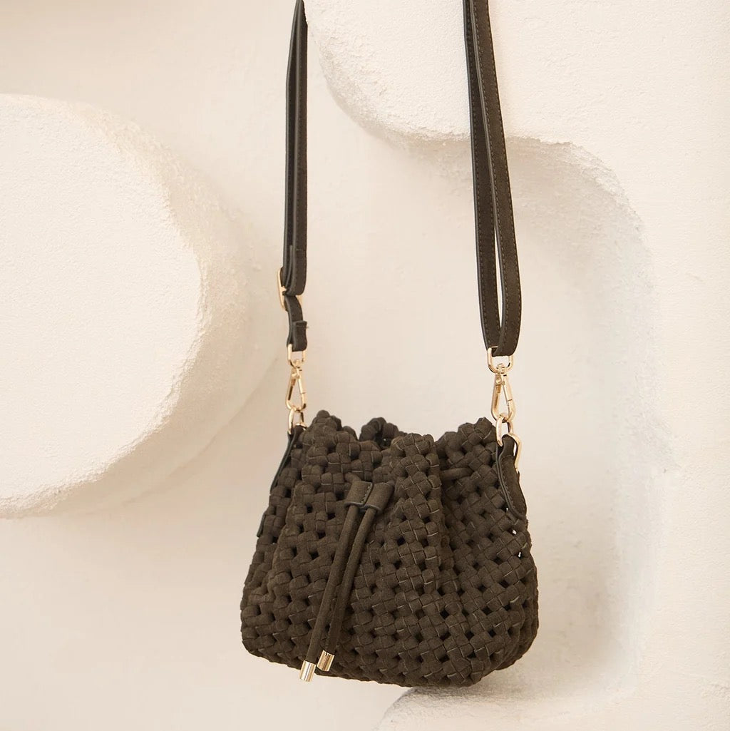 Box Weave Bucket Bag in Khaki by Arlington Milne