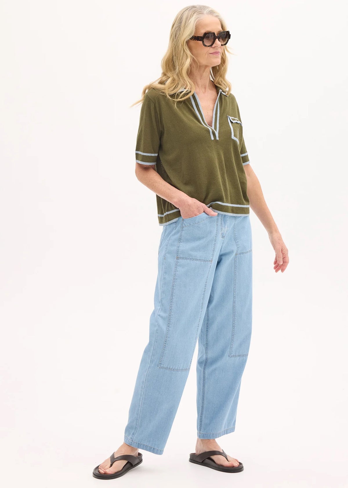 Sela Knit Polo in Green/Blue by POL