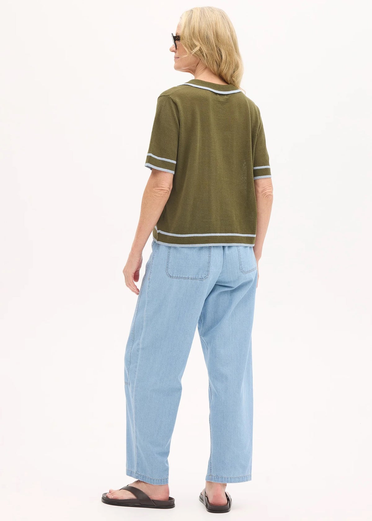 Sela Knit Polo in Green/Blue by POL