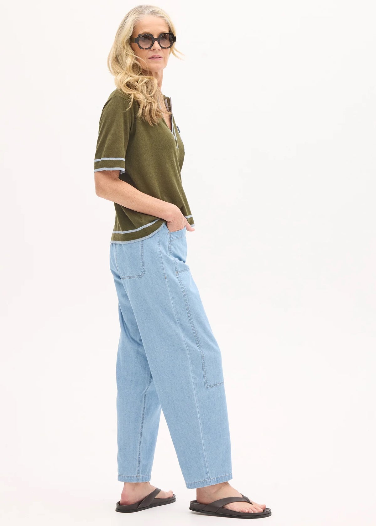 Sela Knit Polo in Green/Blue by POL