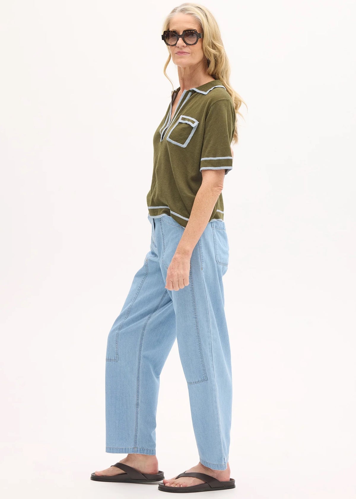Sela Knit Polo in Green/Blue by POL