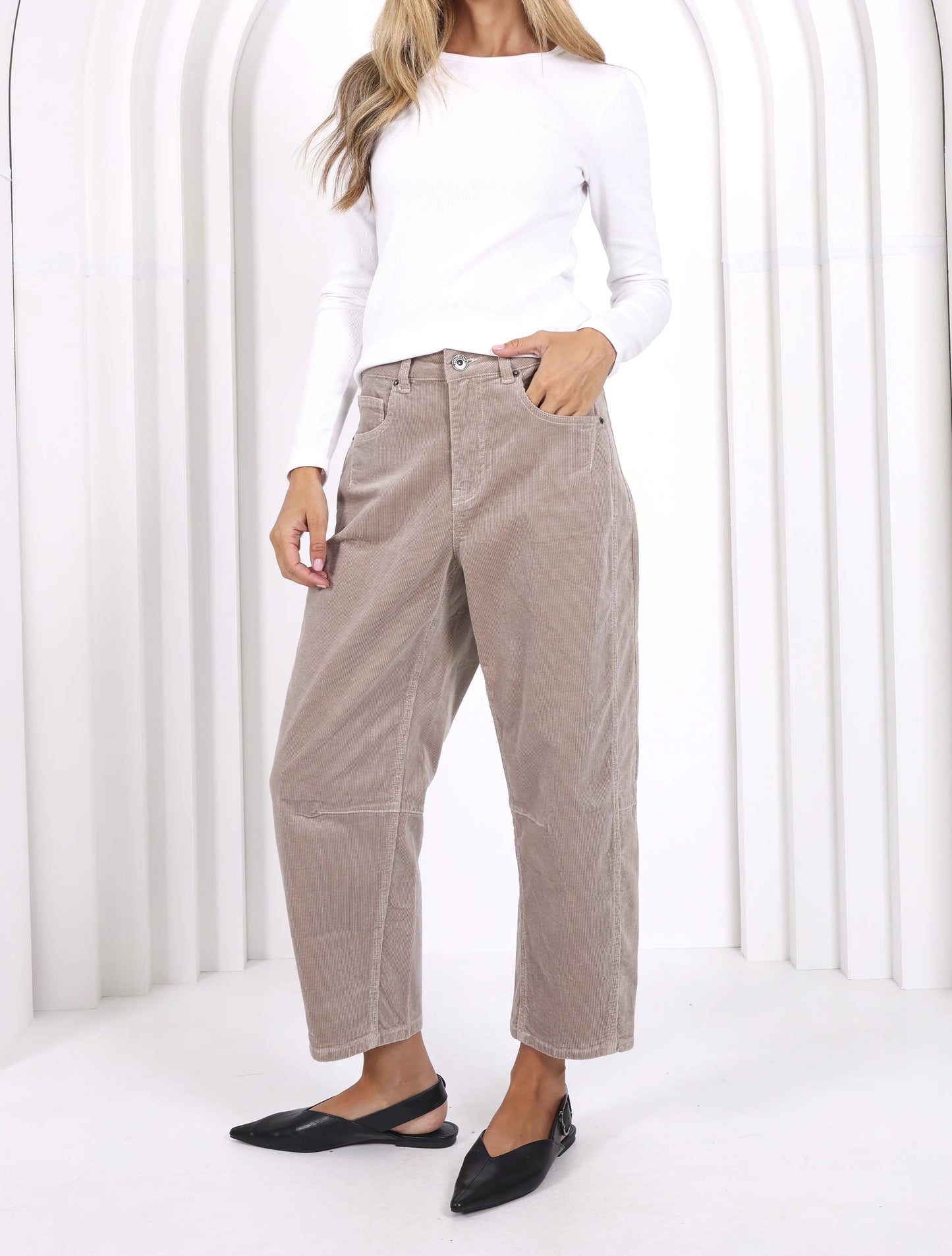 Leo Barrel Jean in Latte Cord by Monaco Jeans