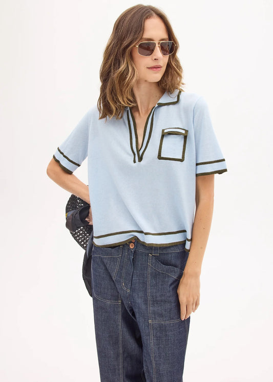 Sela Knit Polo in Blue/Green by POL