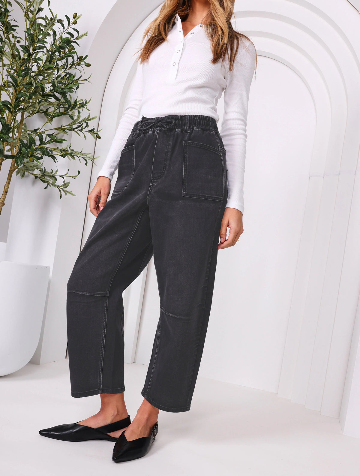 Leo Barrel in Black Denim by Monaco Jeans