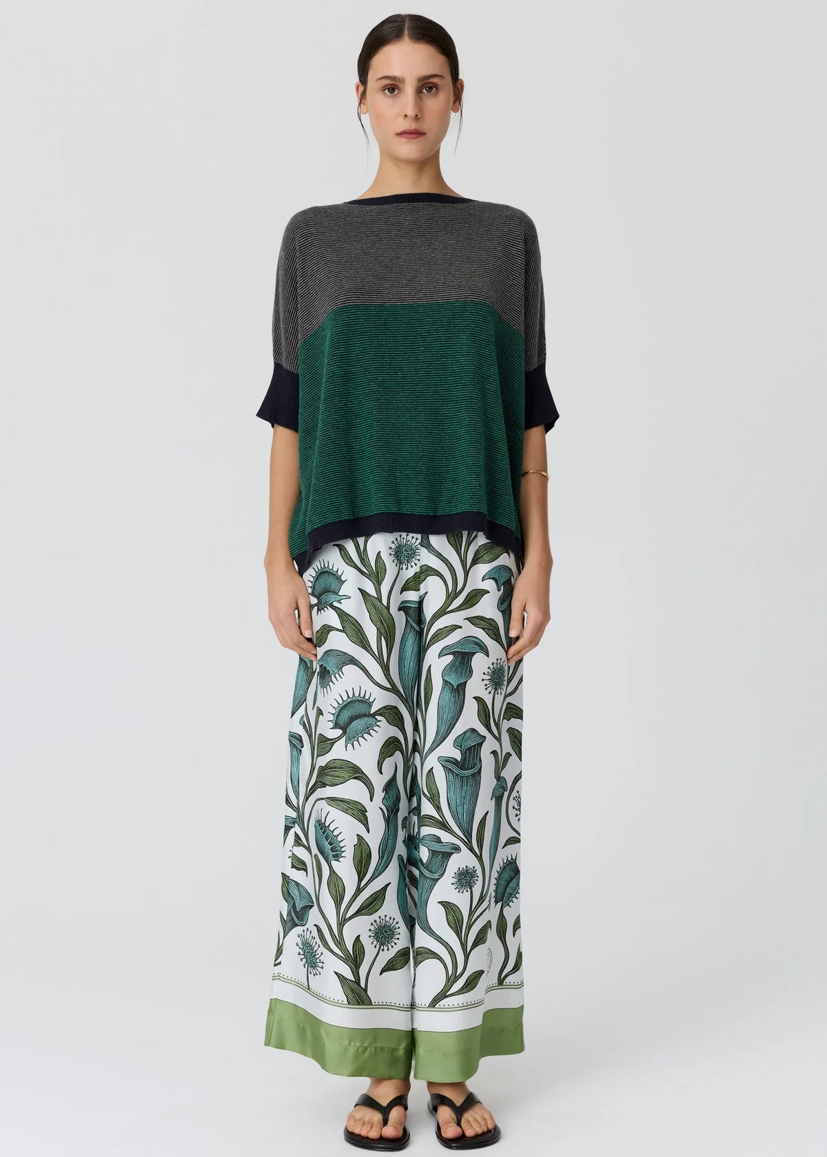 Reed Textured Stripe Tee in Green Multi by POL