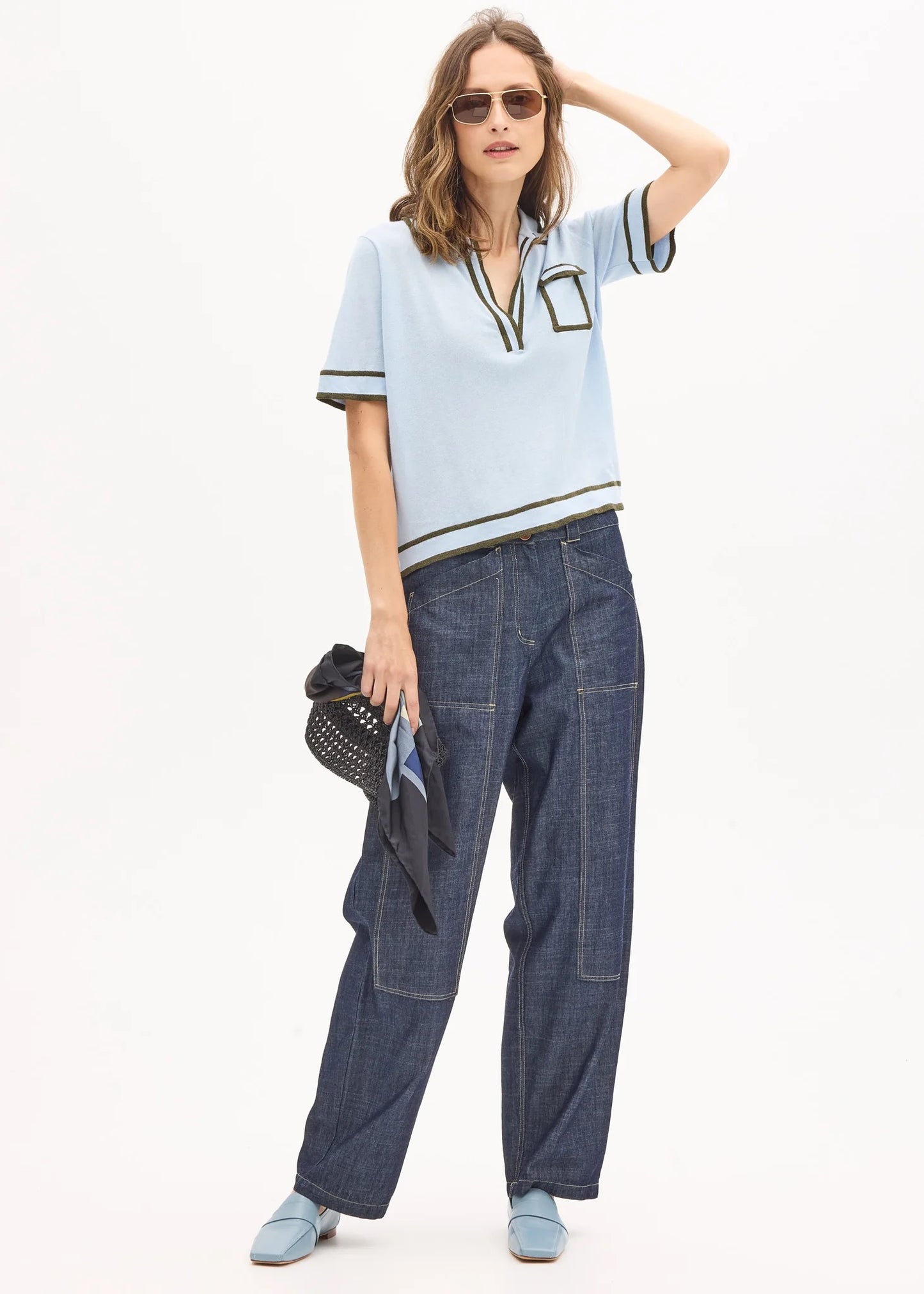 Sela Knit Polo in Blue/Green by POL