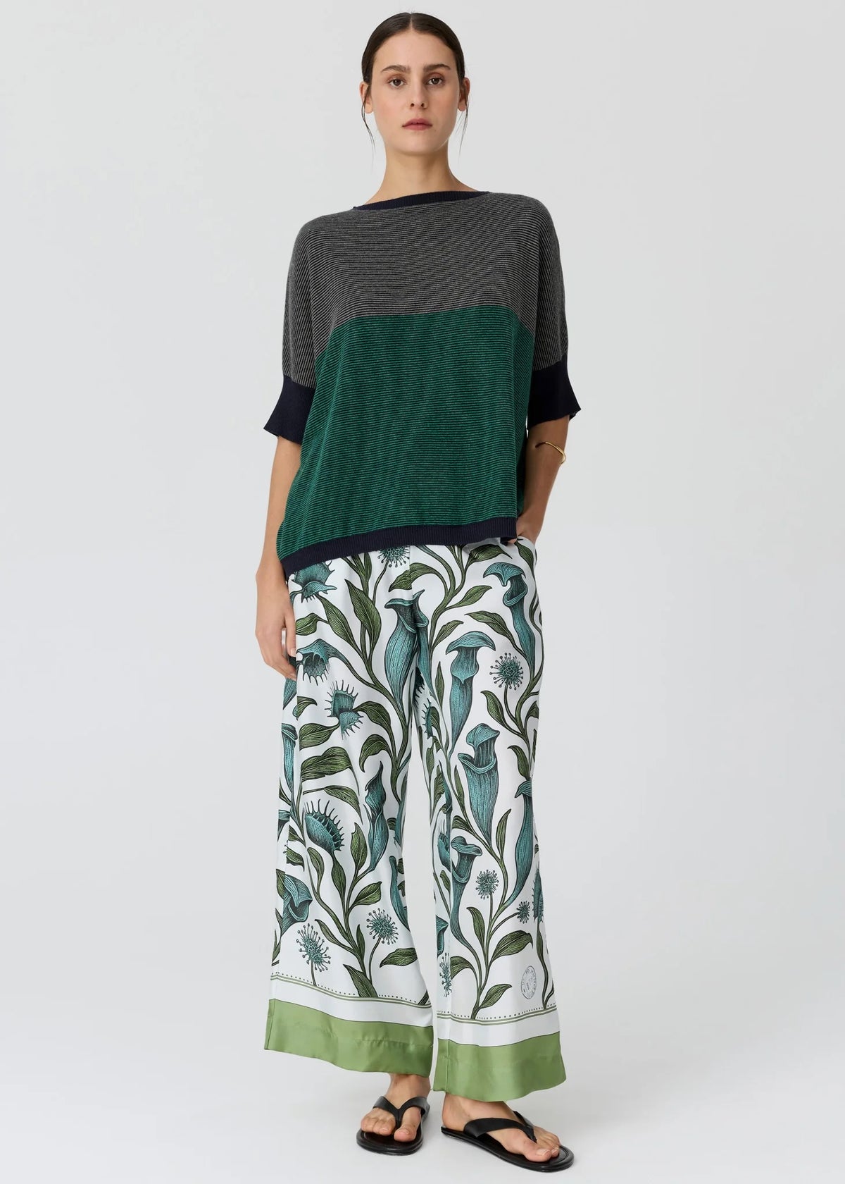 Reed Textured Stripe Tee in Green Multi by POL