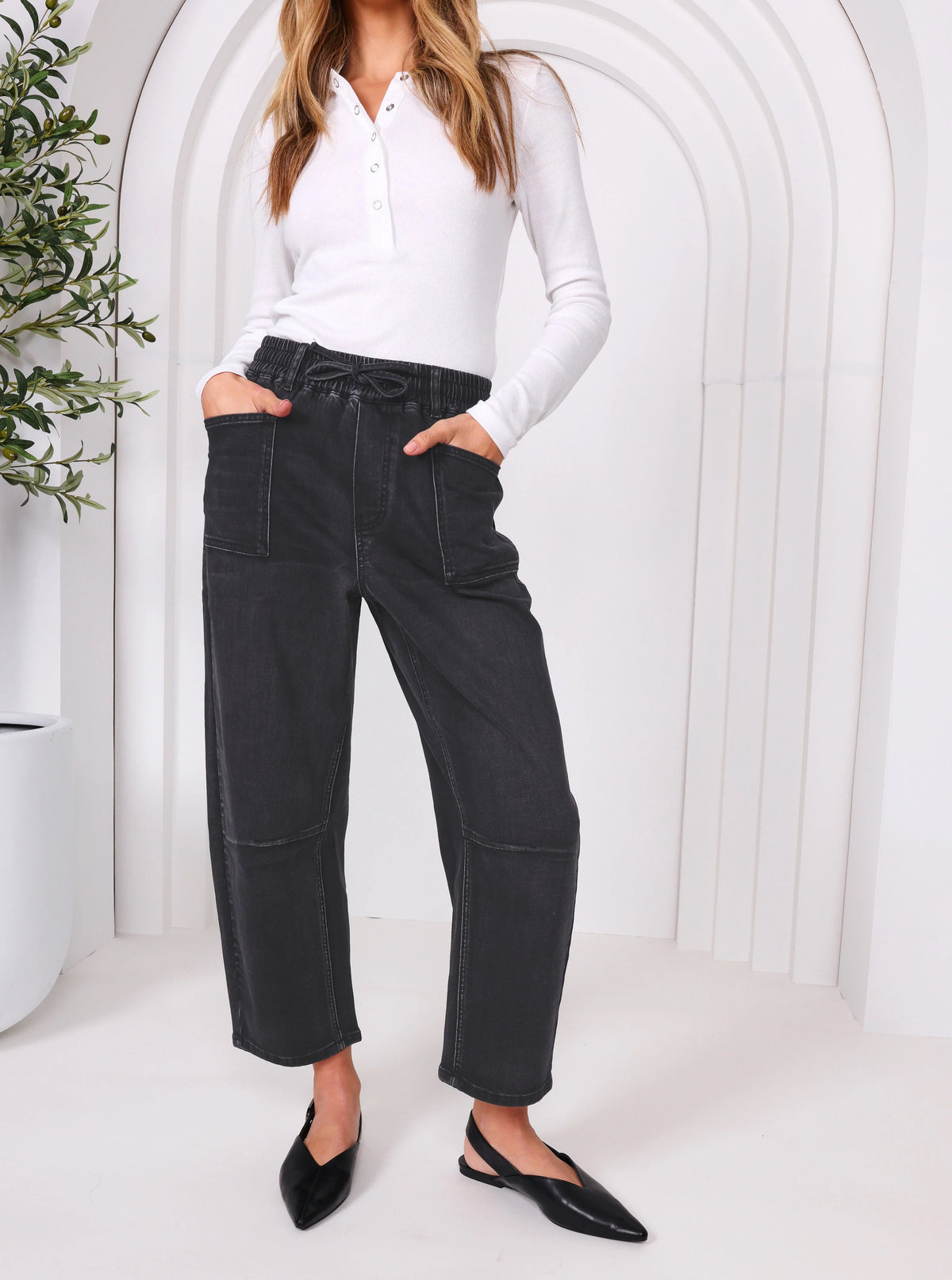 Leo Barrel in Black Denim by Monaco Jeans