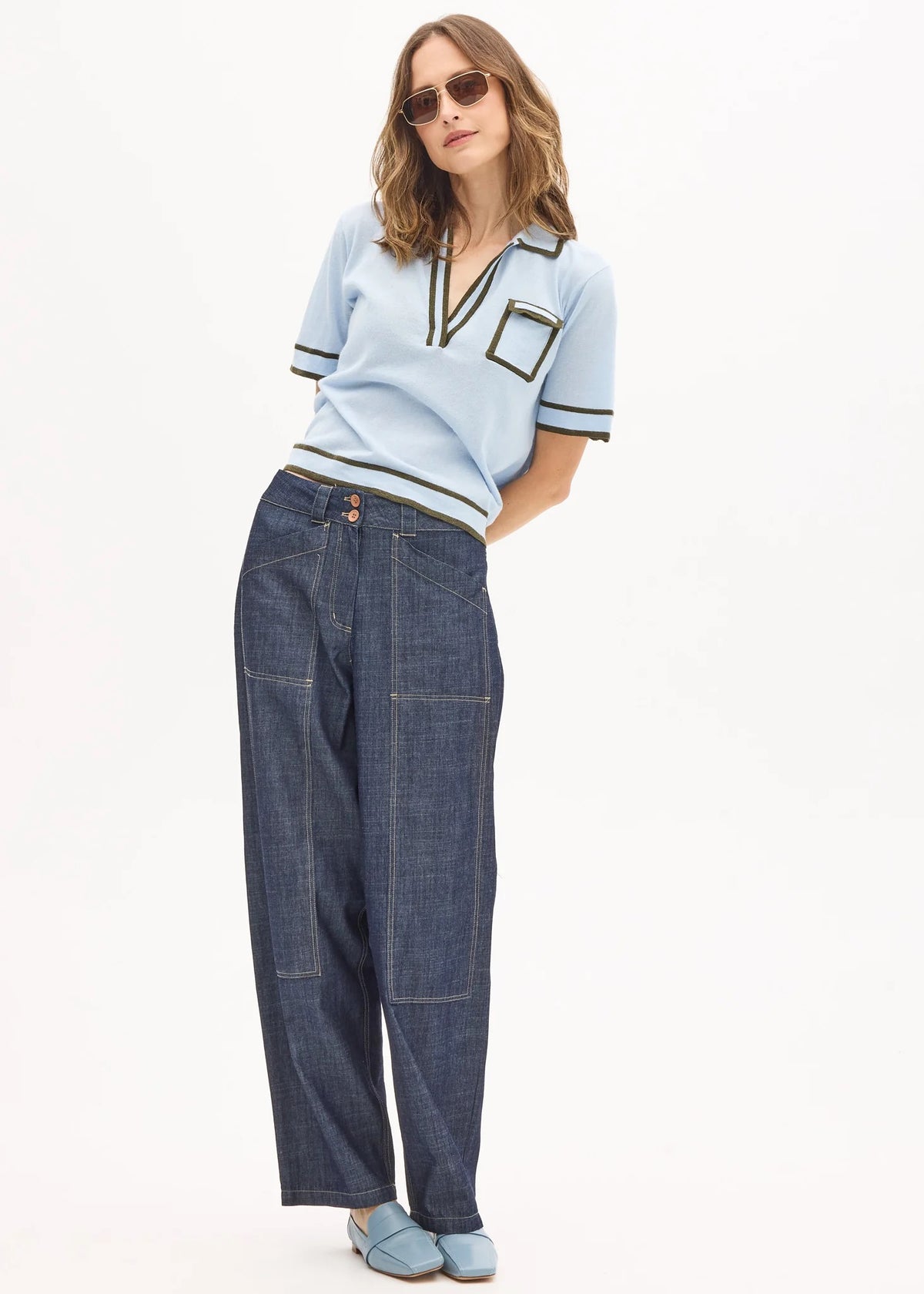 Sela Knit Polo in Blue/Green by POL