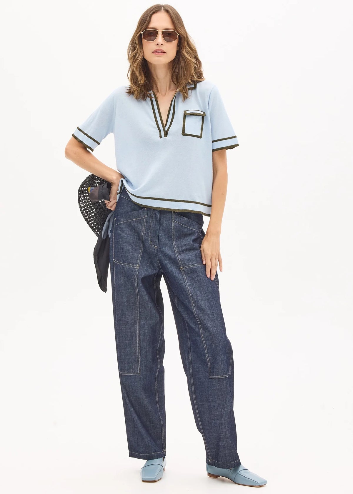 Sela Knit Polo in Blue/Green by POL