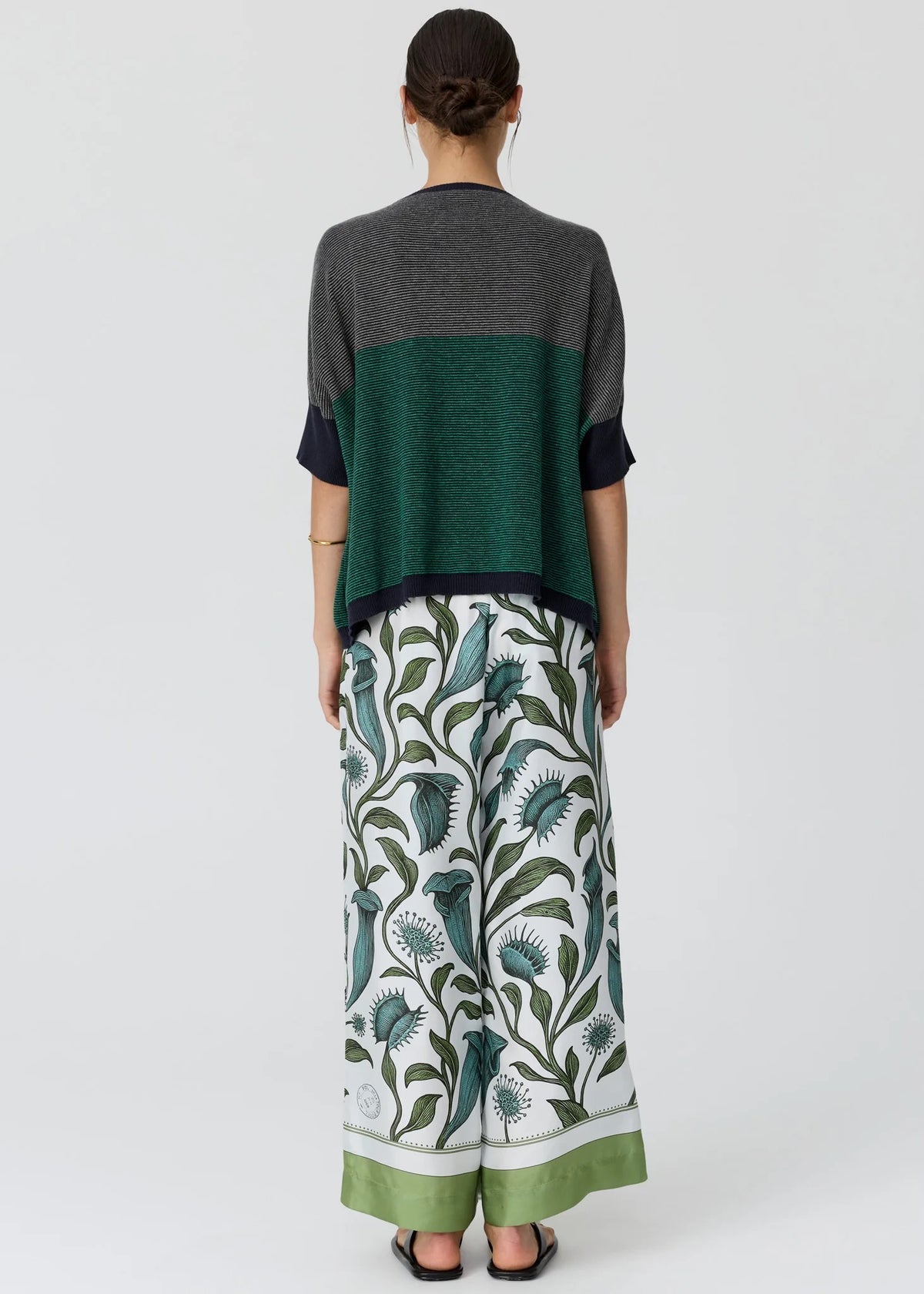 Reed Textured Stripe Tee in Green Multi by POL