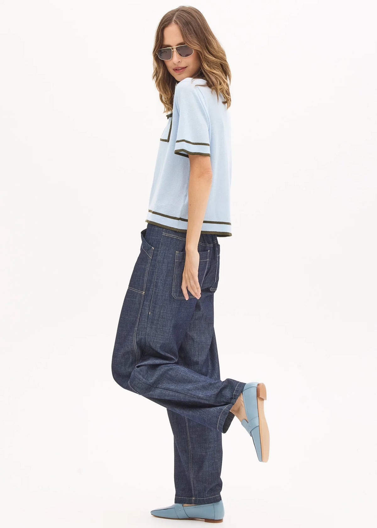 Sela Knit Polo in Blue/Green by POL