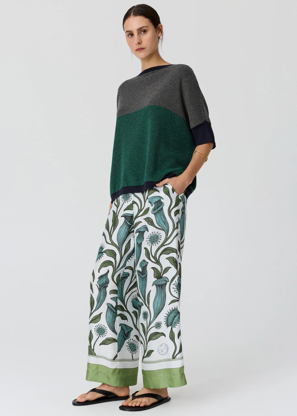 Reed Textured Stripe Tee in Green Multi by POL