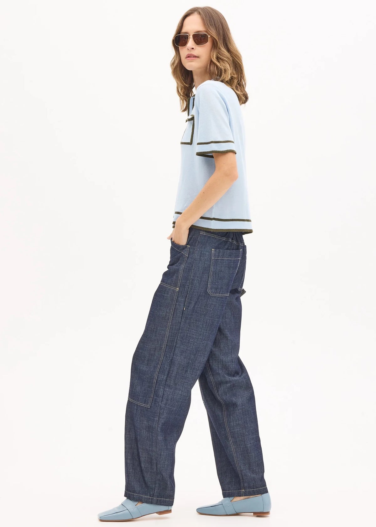 Sela Knit Polo in Blue/Green by POL